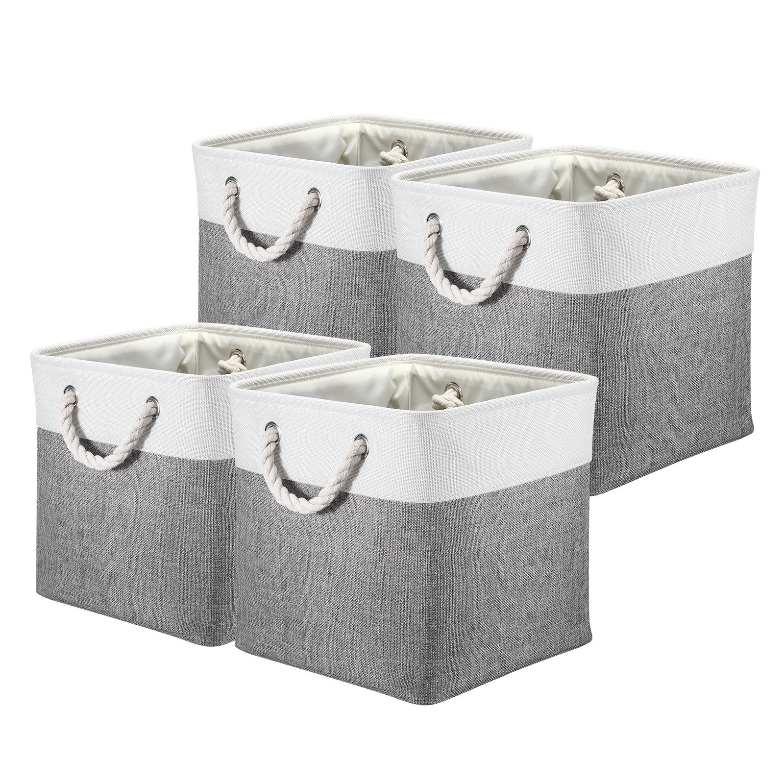 Storage Baskets Fabric Collapsible Cube Baskets, 4Pack, Beige/Green-image