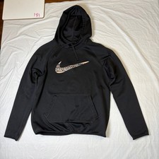 Nike Therma-FIT Hoodie Youth Small Black Pullover Patterned Swoosh Sportswear