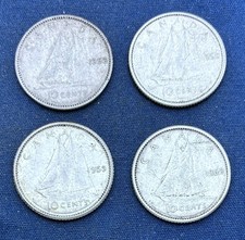 1953, 1958 and 1959(2) Canada 80% Silver Dimes