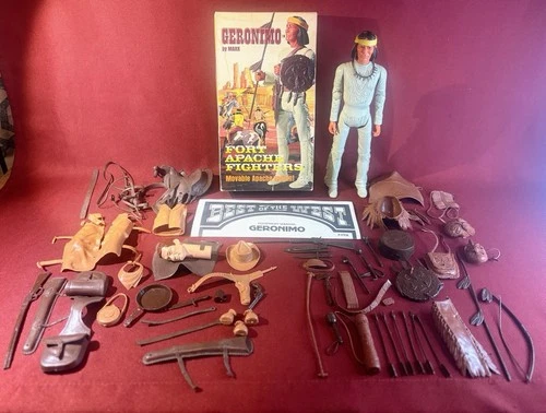 1970s MARX Geronimo 12” Figure W/ Box & Original & Extra Accessories.