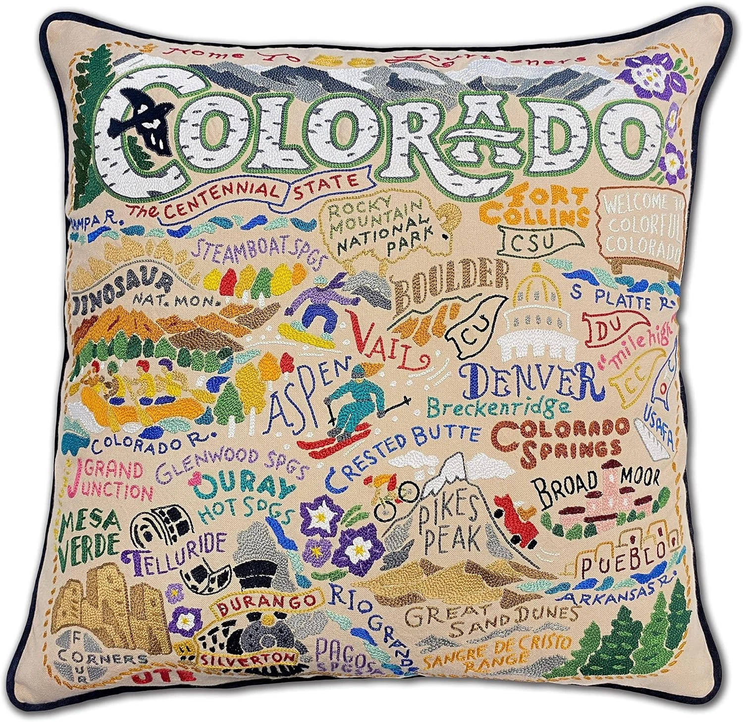 Hand Embroidered Colorado Decorative Throw Pillow for Cozy Home Decor