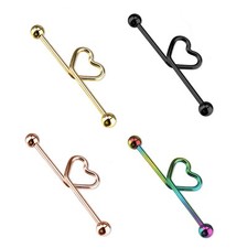 Industrial Barbell Scaffolding Jewelry Heart 14G 1.5" 38MM Anodized Titanium