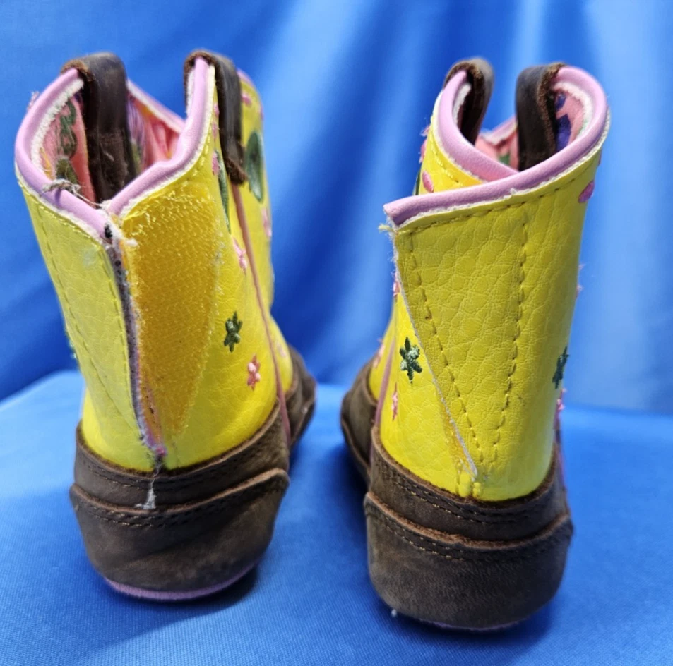 Baby Girl John Deere Boots 3mo Yellow with Flowers New Leather Upper - Image 3 of 4