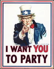 Decoration POSTER print.I want you to Party.Uncle Sam interior art wall.6704