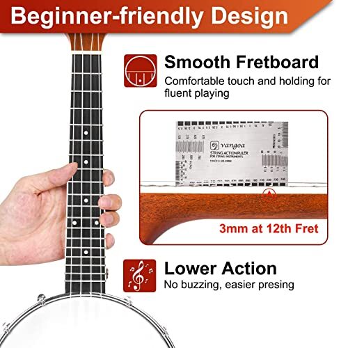 Banjolele 4 String Banjo Ukulele with Remo Head, 23 Inch Standard Banjo