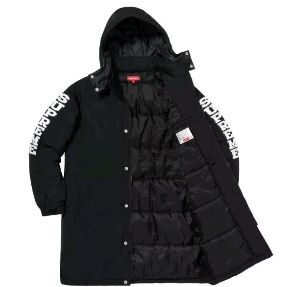 FW18 Supreme Sleeve logo Sideline black Parka XL Water Resistant jacket Coat
