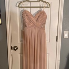 Way In Long Gown Formal Blush Strapless Lace Inset Dress, Size L
