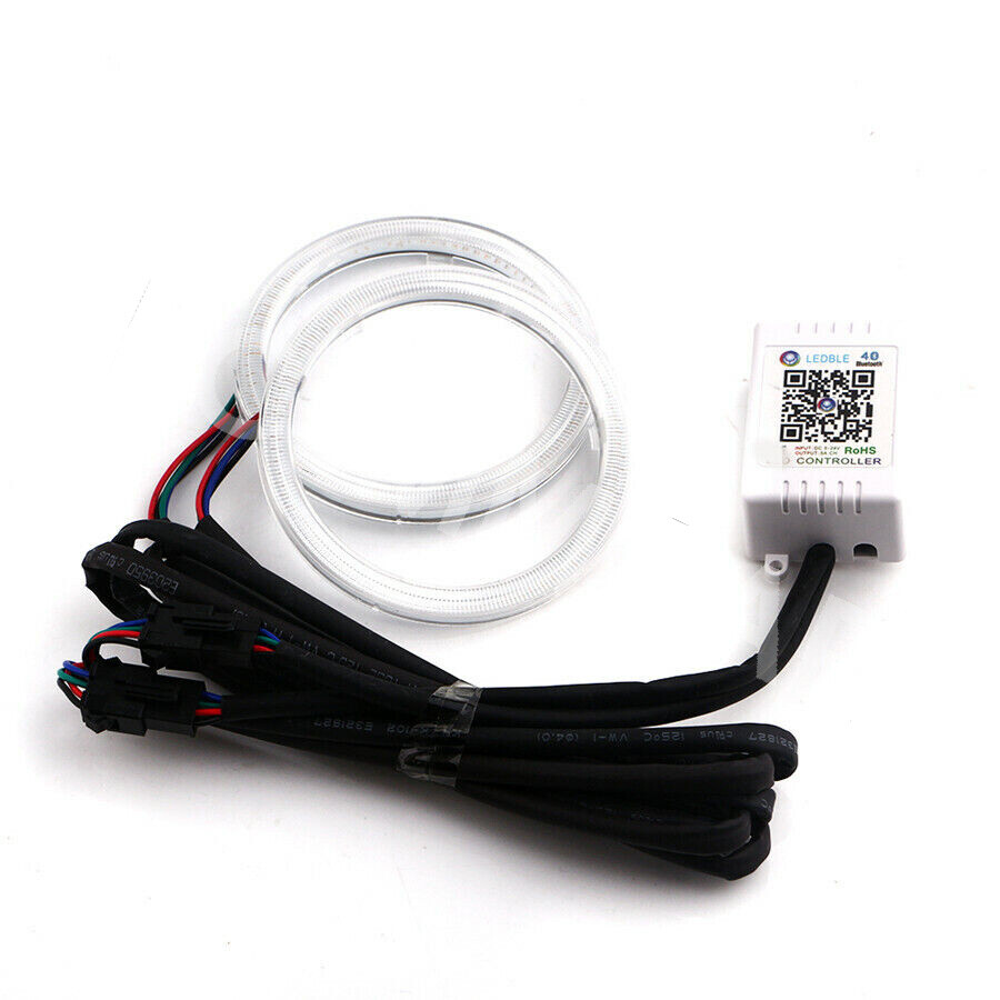 1 Pair 60mm RGB LED Car Eyes Headlights Halo Ring Lamps App Bluetooth