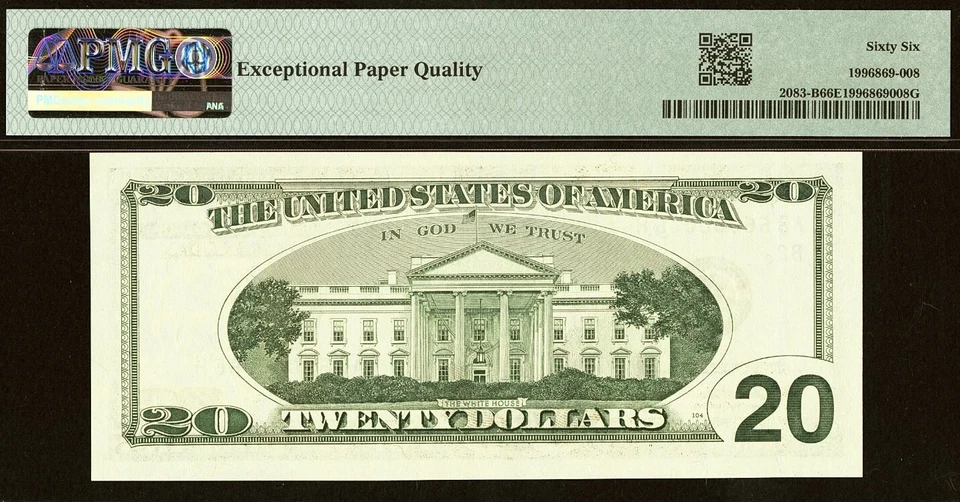 1996 $20 Federal Reserve Note PMG 66EPQ gem fancy radar serial number 66000066 - Image 3 of 3