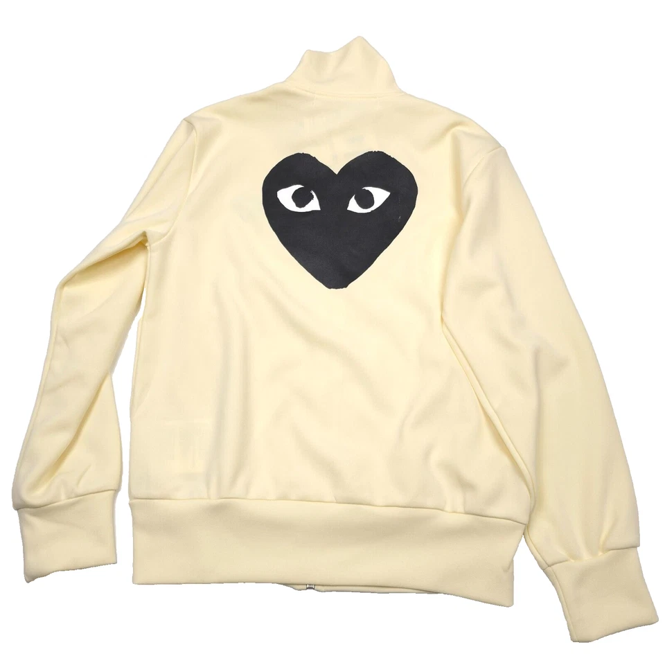 $276 Comme Des Garcons PLAY Ivory Full Zip Mock Neck Sweatshirt Mens Medium - Image 3 of 4