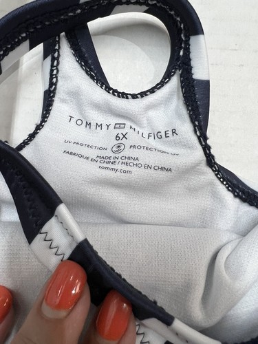 Tommy Hilfiger Swimsuit Girls 6X Blue Striped Red Sequin Star Patriotic USA - Picture 4 of 5