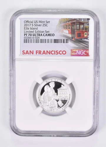 2017-S Silver PF70 Ellis Island Quarter NGC Limited Edition San Fran Label