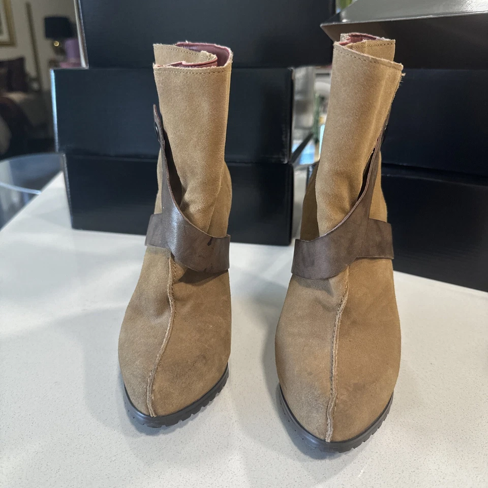 Luxury Rebel Ankle Bootie Simone Leather Hidden Heel Wedge Strappy Brown Sz 36.5 - Image 3 of 4
