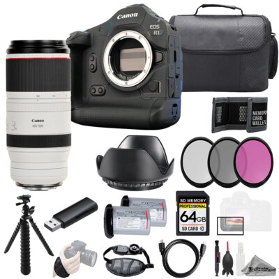 Canon EOS R1 + RF 100-500mm f/4.5-7.1L IS USM Lens+64GB+Ext Bat+3PC Filter-Kit
