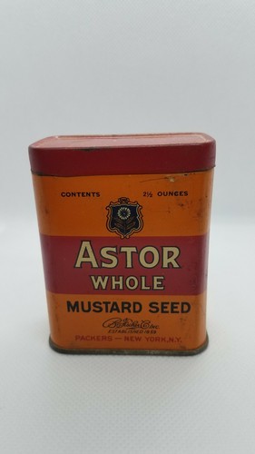 Astor ganze Senfkörner 2 1/2 Unzen Gewürzdose Werbung B Fischer Co New York NY - Bild 3 von 6
