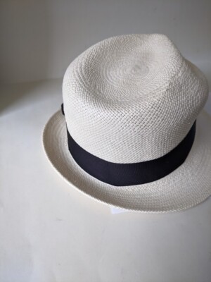 BRUNELLO CUCINELLI Straw Fedora Hat with Rhinestone BROOCH 