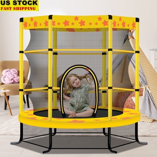 Kids Trampoline W/ Safety Enclosure Padded Frame Star Pattern Indoor Outdoor Fun