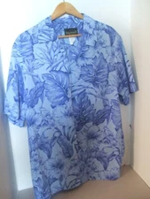 Island Aloha Wear Hawaii men's shirt blue hibiscus Xl 