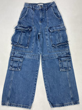 Jeans donna Zara gamba larga cargo denim taglia 0 blu larghi 9632 072