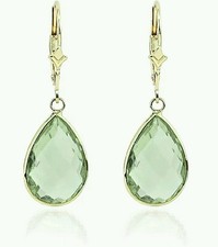 14k Yellow Gold Earrings With Green Amethyst Stone 15 10 mm pear Shape