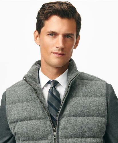 New Brooks Brothers Wool Tech Puffer Duck Down Vest Gray Size Medium $398 NWT - Picture 4 of 6