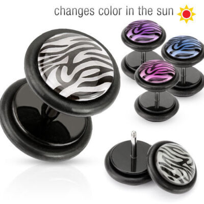 Fake Plug Tiger Muster aus Chirurgenstahl 316L u. Kunststoff Bunt Ohrstecker