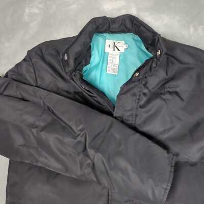 Vintage Calvin Klein Wool Down Jacket Women Small Black Pockets
