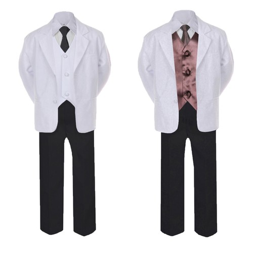 Formal Black White Suit Set Brown Bow Tie Neck Tie Vest Boy Baby Toddler Teens - Picture 10 of 10