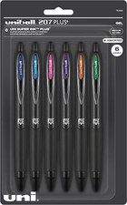 Uniball Signo 207 Gel Pen 6 Pack, 0.7mm Medium Assorted Pens, Gel Ink Pens
