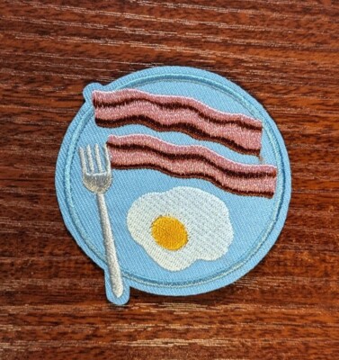 Food Patch Bacon and Eggs Breakfast Plate Foodie Eats Embroidered Iron On 2.5''
