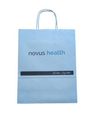 300 x Novus Health Misprinted White Twisted Handle Paper Bags 31 x 24 x 11cm