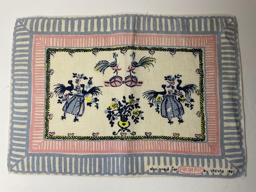 9 Vintage Peacock placemats Designed By Ursula In 1961 Pink Blue Kitsch Glam - Picture 4 of 9