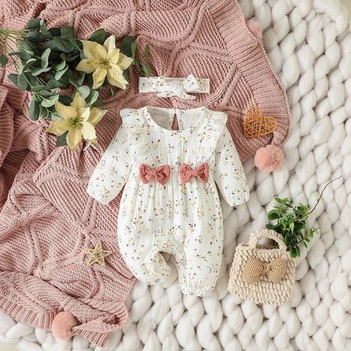 Baby Girls Clothes Headband Outfit Set Romper Kids Newborn Jumpsuit - Picture 8 of 18