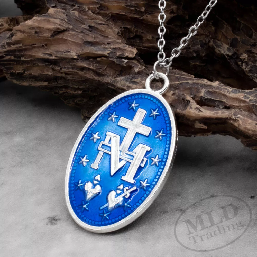 Blue miraculous medal deals necklace