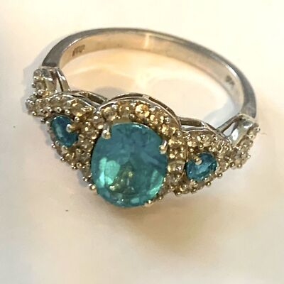 Neu ohne Etikett blau und weiß der Saphir Ring platiniert Sterling Größe