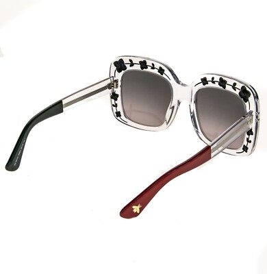 GUCCI FLOWER 3863 Black Crystal Oversized Square Asymmetrical