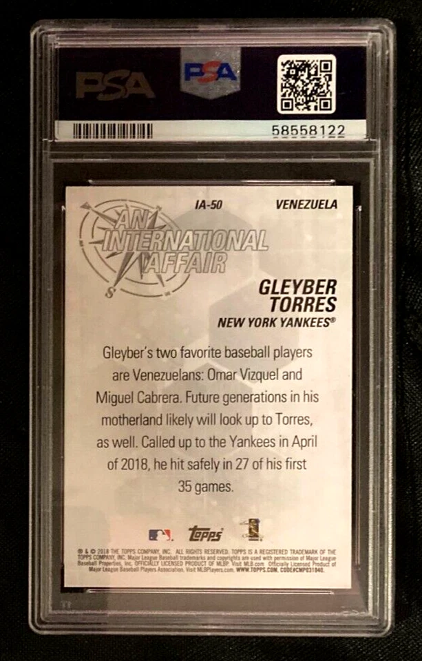 2018 Topps Update An International Affair Gleyber Torres IA-50 PSA NM 7 CF 42723 - Image 2 of 2