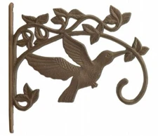 Plant Hanger Decorative Hummingbird Cast Iron Flower Basket Hook Large 11.25"