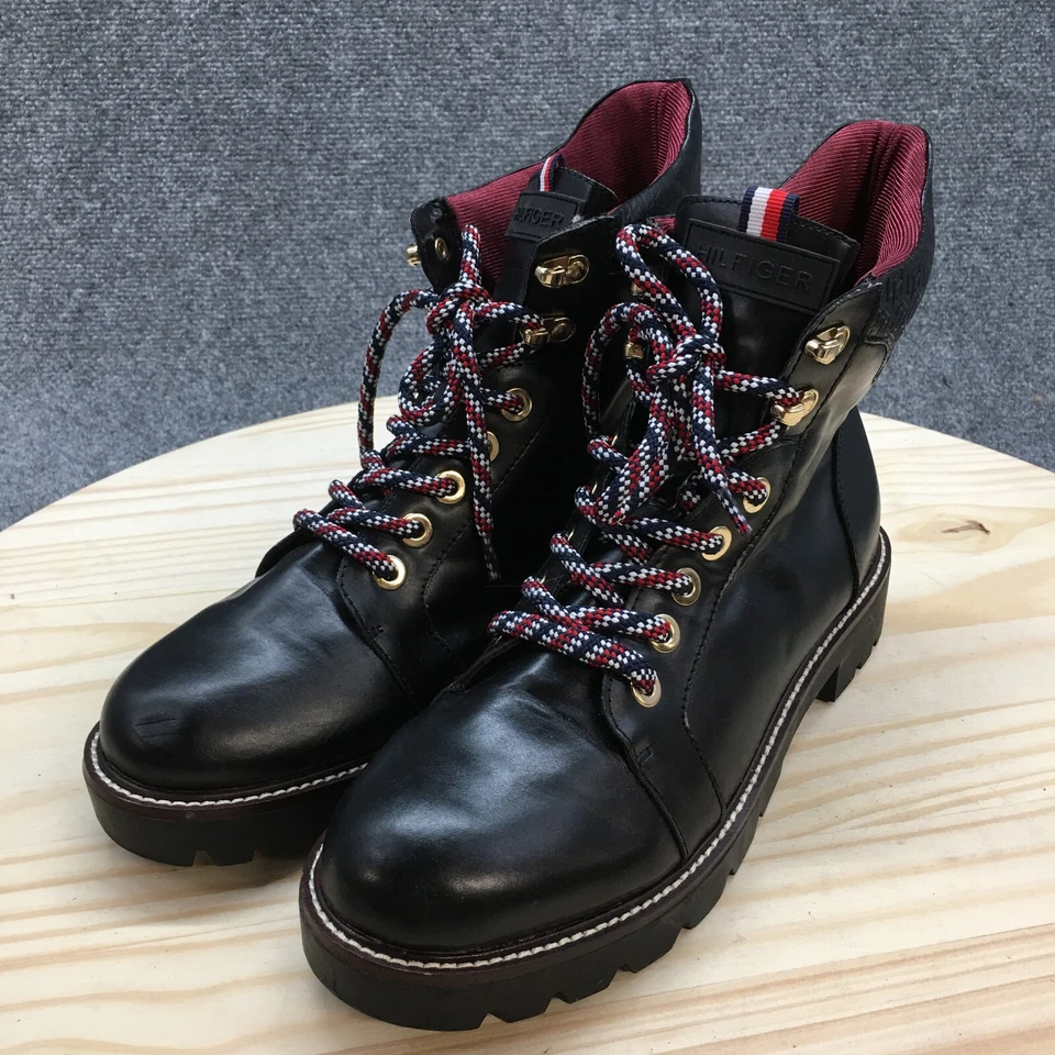 Tommy Hilfiger Botas Mujer 10 M Twleda2 Combat Negro Imitación Cuero Con Cordones Foto 3 de 4