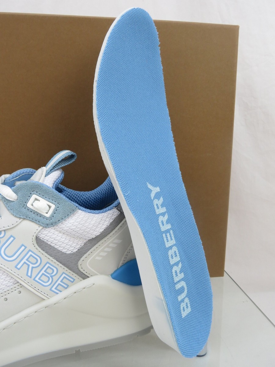 $850 BURBERRY SEAN WHITE SUEDE MESH PALE BLUE LOGO LOW SNEAKERS 41 US 8 ITALY s-l1200.jpg main image 2
