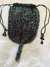 Vintage Fully Beaded Handbag Beggars Purse Evening Bag Multi Colored Pocket Book