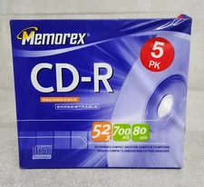 Memorex CD-R 5 Pack 52x 700MB 80 Min Recordable Discs - New Sealed