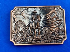 Vintage Tall In The Saddle Horse Wagon Western Scene Copper Colored Belt Buckle