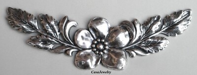#5003 LARGE ANTIQUED STERLING SILVER PLATED DOGWOOD COMPONENT - 1 PC