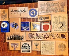 Great selection of Jewish, Hanukkah Chanukah rubber stamps, dies, more, all new