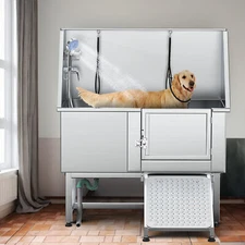 Professional Stainless Steel Dog Bathing Station 50"Dog Grooming Tub w/ Ramp