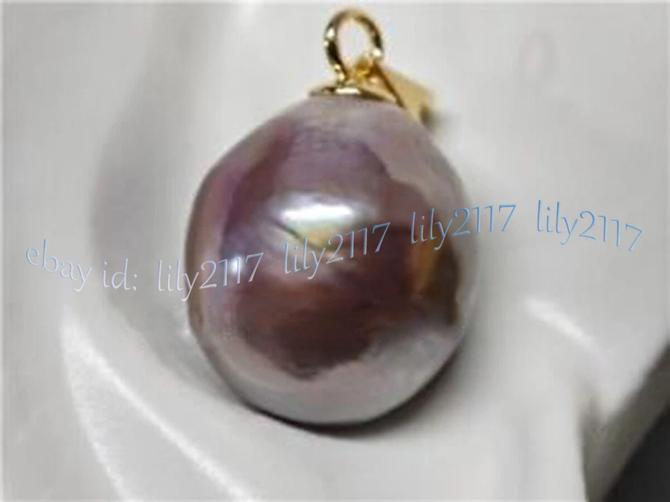 AAA Purple 13-14mm Natural South Sea Baroque Pearl Pendant 14K Yellow Gold - Image 4 of 4