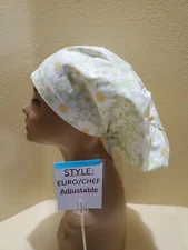 Daisies Mint Women's Euro/Chef Surgical Scrub Hat/Cap Handmade