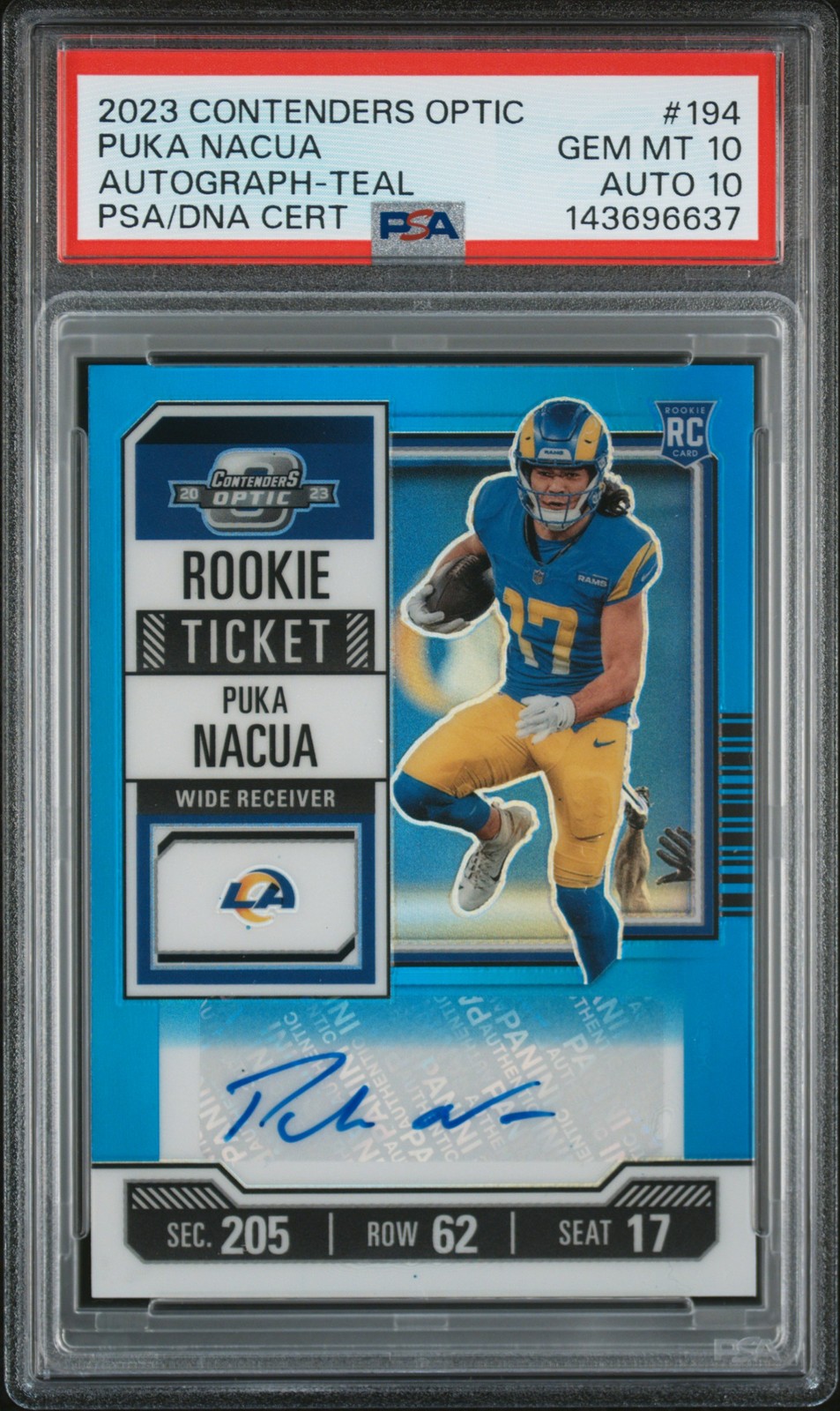 Puka Nacua Panini Contenders Optic #194 Autograph-Teal