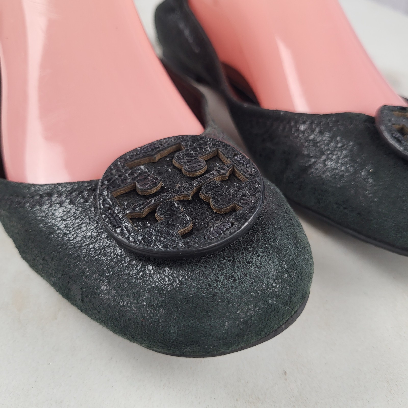 Tory Burch Reva Distressed Leather Ballet Flats Women's Size 8 M Black thumbnail 4